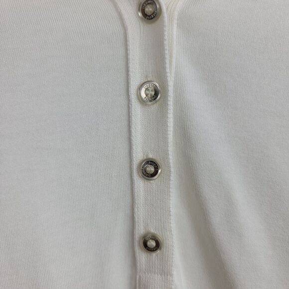 Liz Golf Polo Shirt Womens L Cream Pink Trim Silver Logo Buttons Embroidered - Picture 5 of 13